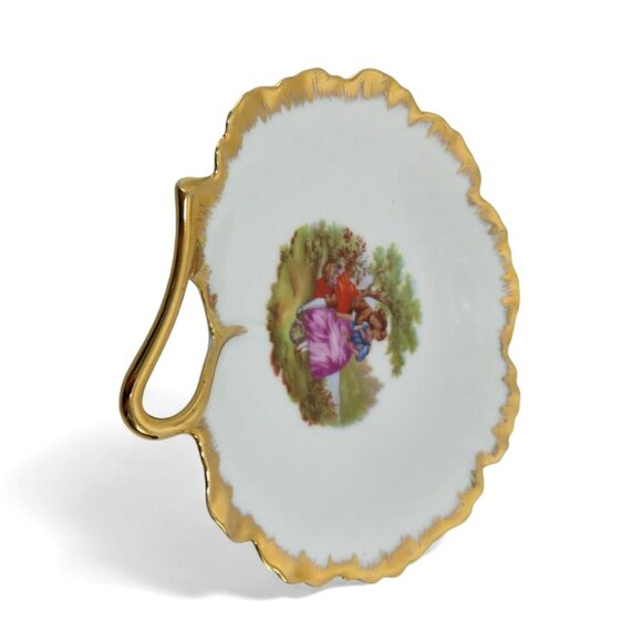 LIMOGES Courting Couple Heart Shaped Candy Dish Gold Trim France Vintage - Picture 5 of 10